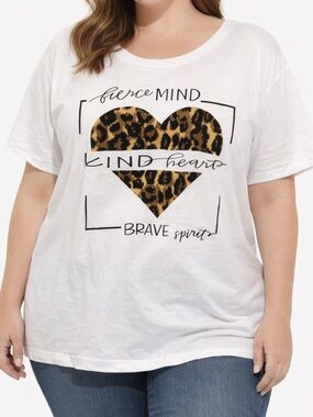Sistas "Kind Words" Cheetah Heart Graphic Tee - Size 1X